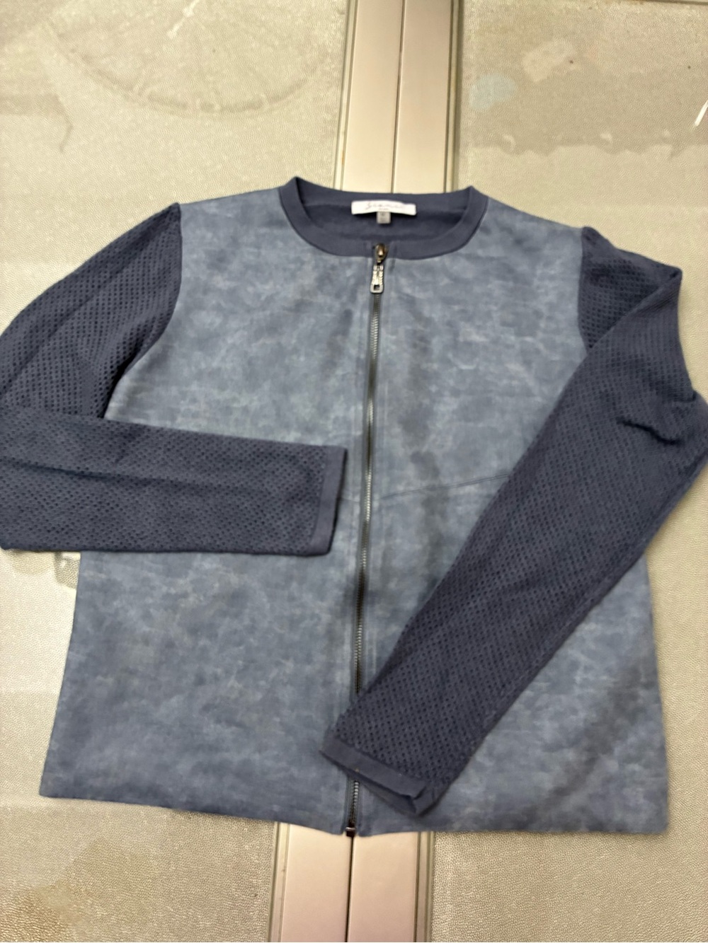 Sioni Two-Tone Navy and Slate Blue Zip Front Knit Jacket